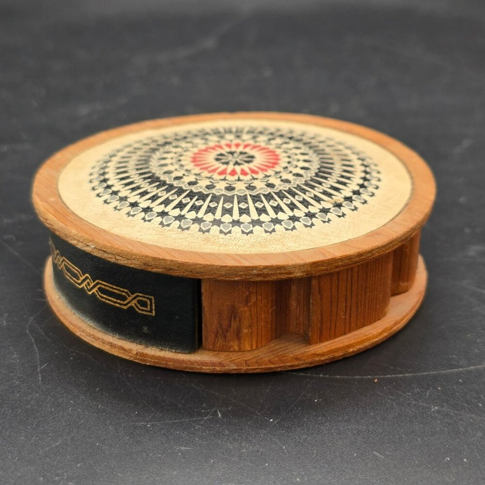 Vintage Moroccan Cedar Wood Match Holder Intricate Design & Sliding Drawer CR202